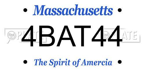 4BAT44 Massachusetts License Plate