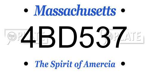 4BD537 Massachusetts License Plate