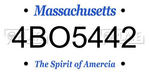 4BO5442 Massachusetts License Plate