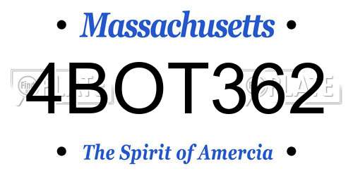 4BOT362 Massachusetts License Plate