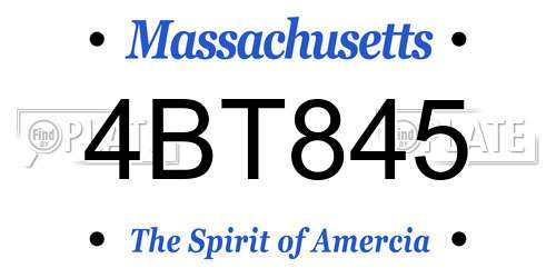 4BT845 Massachusetts License Plate