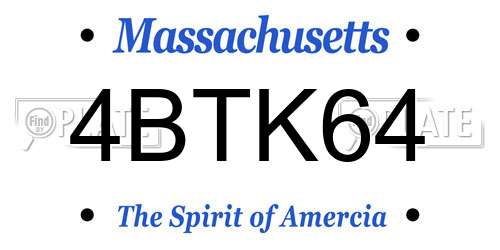 4BTK64 Massachusetts License Plate