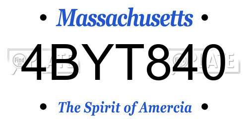4BYT840 Massachusetts License Plate