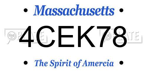 4CEK78 Massachusetts License Plate