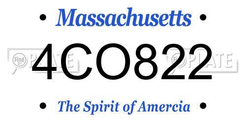 4CO822 Massachusetts License Plate