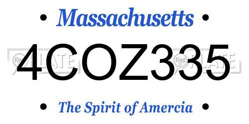 4COZ335 Massachusetts License Plate