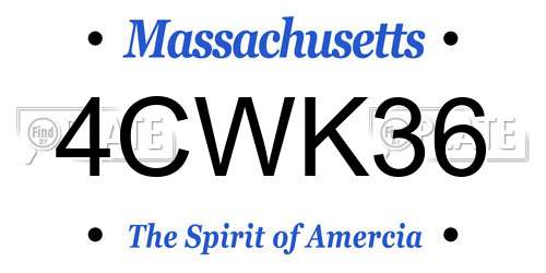 4CWK36 Massachusetts License Plate