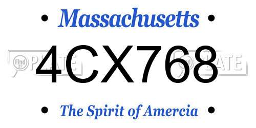 4CX768 Massachusetts License Plate