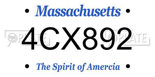4CX892 Massachusetts License Plate