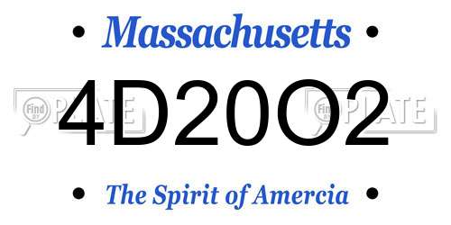 4D20O2 Massachusetts License Plate