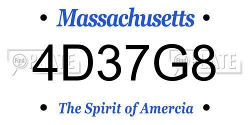 4D37G8 Massachusetts License Plate