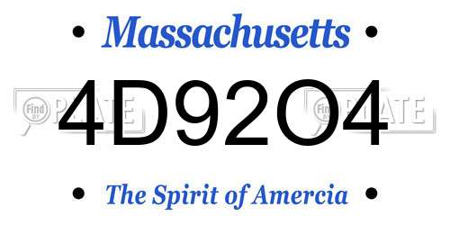 4D92O4 Massachusetts License Plate