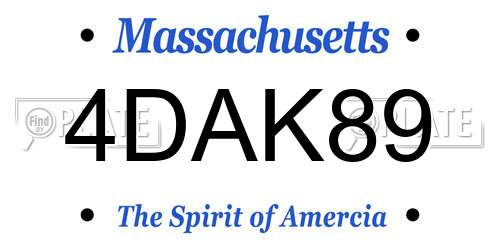 4DAK89 Massachusetts License Plate