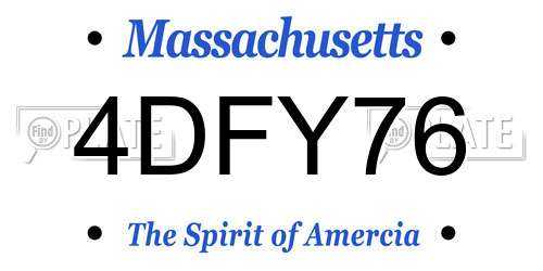 4DFY76 Massachusetts License Plate