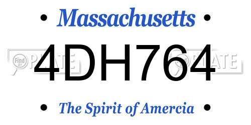 4DH764 Massachusetts License Plate