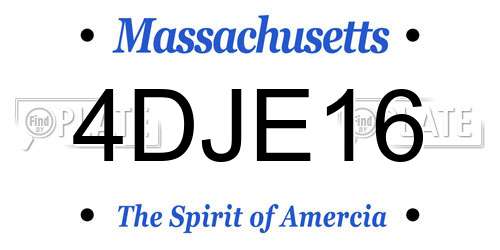 4DJE16 Massachusetts License Plate