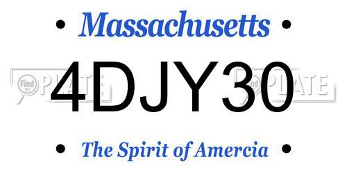 4DJY30 Massachusetts License Plate