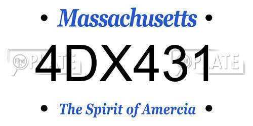4DX431 Massachusetts License Plate