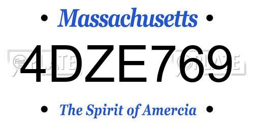 4DZE769 Massachusetts License Plate