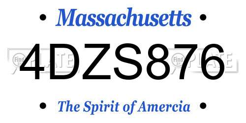 4DZS876 Massachusetts License Plate