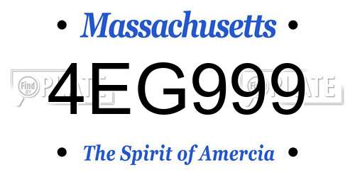 4EG999 Massachusetts License Plate