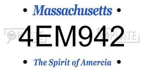 4EM942 Massachusetts License Plate