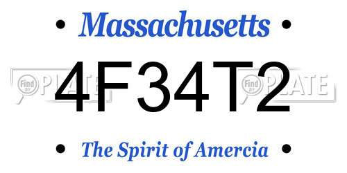 4F34T2 Massachusetts License Plate