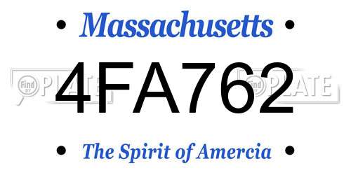 4FA762 Massachusetts License Plate
