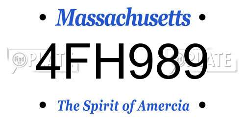 4FH989 Massachusetts License Plate