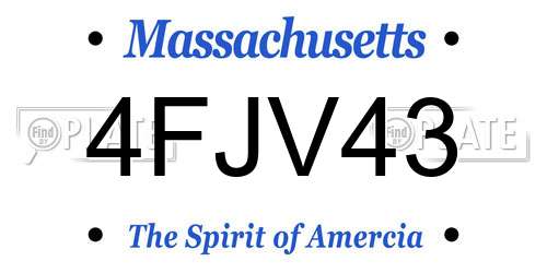 4FJV43 Massachusetts License Plate