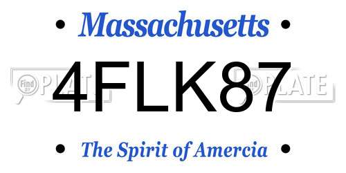 4FLK87 Massachusetts License Plate