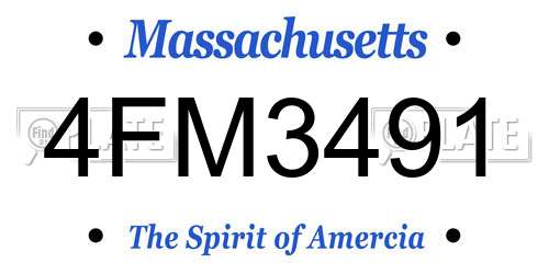 4FM3491 Massachusetts License Plate
