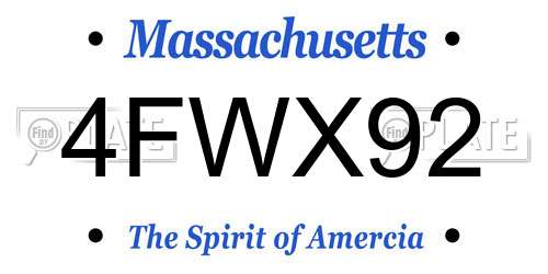 4FWX92 Massachusetts License Plate