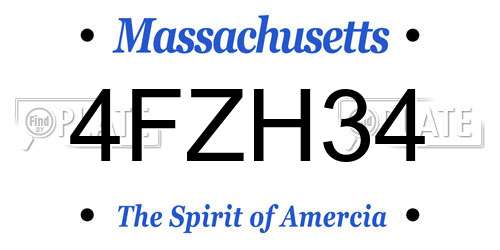 4FZH34 Massachusetts License Plate