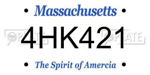 4HK421 Massachusetts License Plate