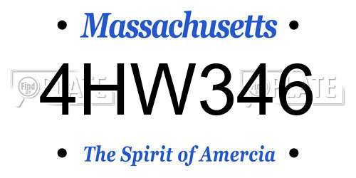 4HW346 Massachusetts License Plate