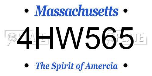 4HW565 Massachusetts License Plate