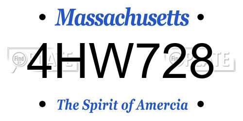 4HW728 Massachusetts License Plate