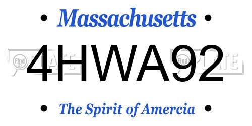 4HWA92 Massachusetts License Plate