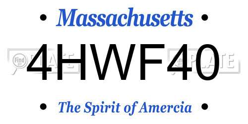 4HWF40 Massachusetts License Plate