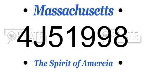 4J51998 Massachusetts License Plate