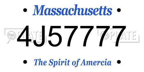 4J57777 Massachusetts License Plate
