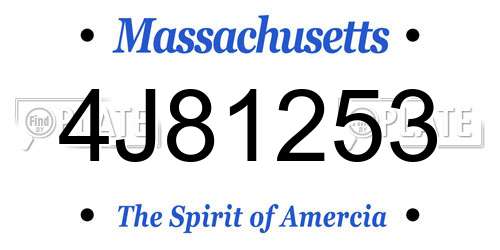 4J81253 Massachusetts License Plate