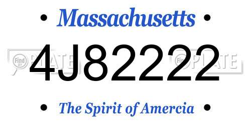 4J82222 Massachusetts License Plate