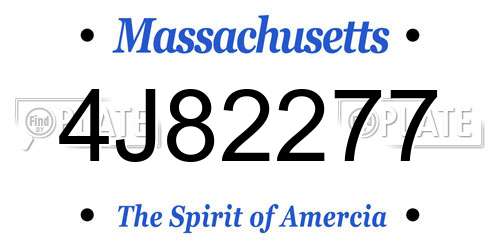 4J82277 Massachusetts License Plate