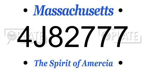 4J82777 Massachusetts License Plate