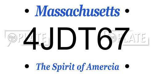 4JDT67 Massachusetts License Plate
