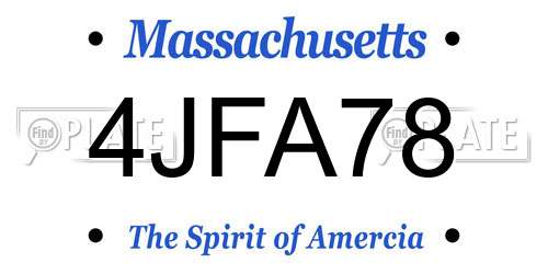 4JFA78 Massachusetts License Plate