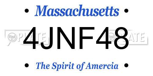 4JNF48 Massachusetts License Plate