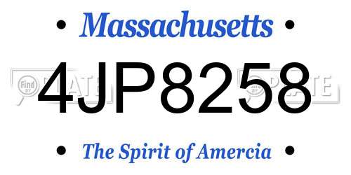 4JP8258 Massachusetts License Plate